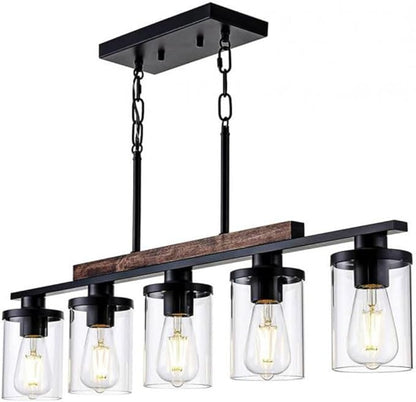 A Million Kitchen Island Lighting, Farmhouse Pendant Lights Kitchen Island, Chandeliers for Dining Room with Glass Shade and Adjustable Rods Pendant Lighting Fixture,E26 Socket (5-Light), Black-5