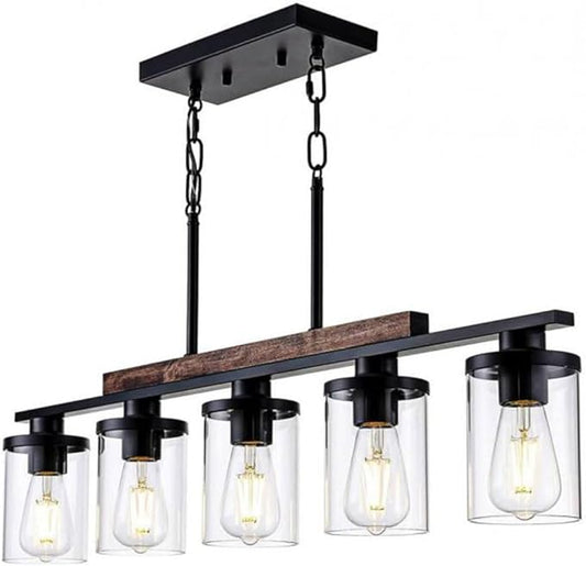 A Million Kitchen Island Lighting, Farmhouse Pendant Lights Kitchen Island, Chandeliers for Dining Room with Glass Shade and Adjustable Rods Pendant Lighting Fixture,E26 Socket (5-Light), Black-5
