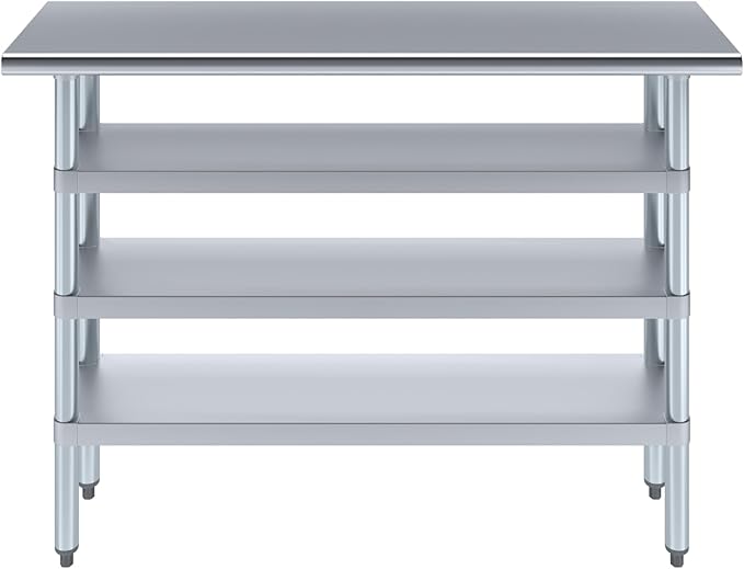 AmGood Stainless Steel Work Table with 3 Shelves | Kitchen Island Food Prep | Laundry Garage Utility Bench | NSF Certified (48" Long x 14" Deep)