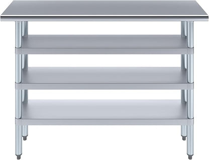 AmGood Stainless Steel Work Table with 3 Shelves | Kitchen Island Food Prep | Laundry Garage Utility Bench | NSF Certified (48" Long x 14" Deep)