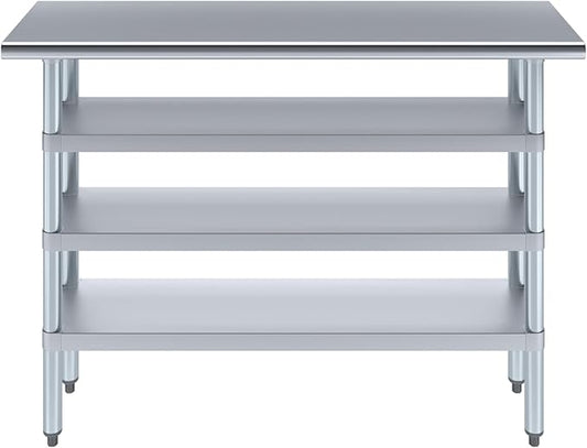 AmGood Stainless Steel Work Table with 3 Shelves | Kitchen Island Food Prep | Laundry Garage Utility Bench | NSF Certified (48" Long x 14" Deep)