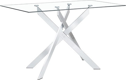SSLine 51.2" Rectangle Glass Dining Table for 4 Modern Glass Tabletop Kitchen Table for 4 Luxury Dining Room Tables with Silver Nest-Shape Metal Base for Home Kitchen Dining Room