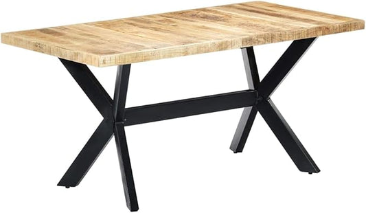 Natural Wooden Dining Table, Solid Rough Mango Wood, Polished Finish, 63x31.5 Inch Kitchen Dinner Table, Rectangular Farmhouse Style