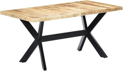 Industrial Dining Table for 6, Rectangular Solid Mango Wood Top with Steel Legs, 63 x 31.5 Inch Modern Kitchen Table for Dining Room and Small Spaces
