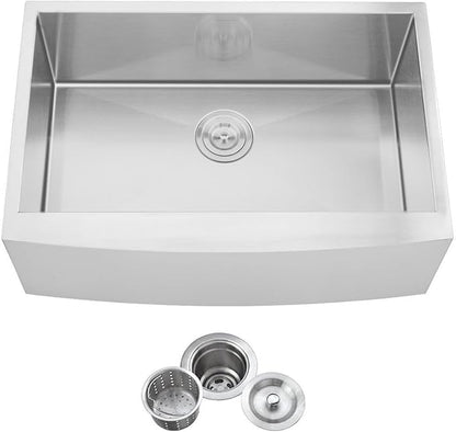 VCCUCINE Farmhouse Sink, 30x22 Inch Stainless Steel Farmhouse Kitchen Sink, Undermount Drop in Single Bowl Basin Apron Sink, Brushed Nickel Farm Sink With Strainer