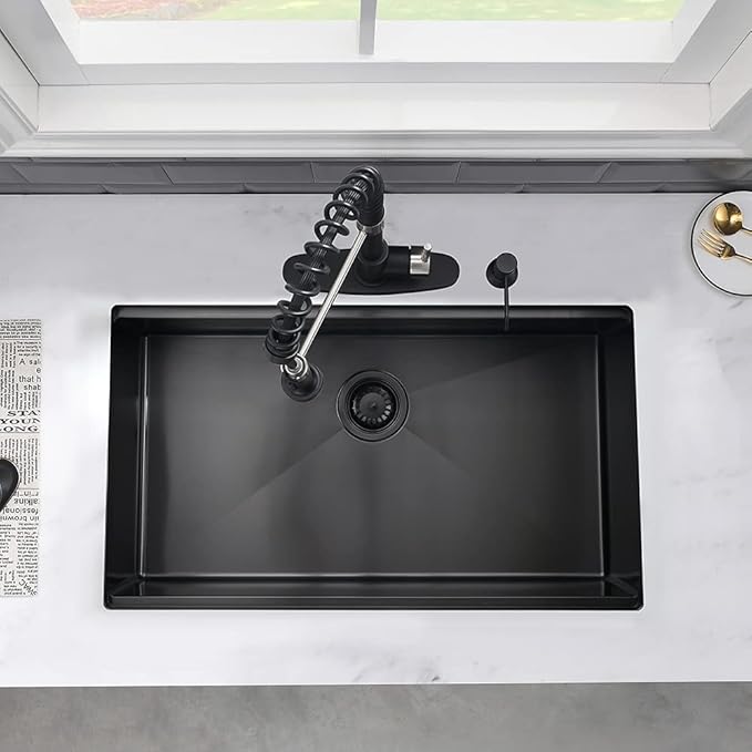 28 Inch Black Undermount Kitchen Sink Workstation-VASOYO 28x19 Black Stainless Steel Kitchen Sink Undermount Workstation Sinks 16 Gauge 304 Stainless Single Bowl Deep Sinks with Cutting Board