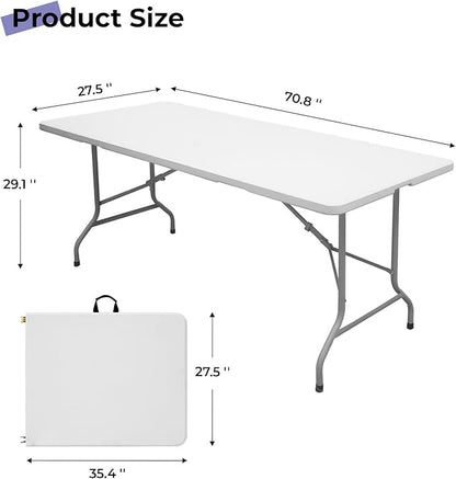 Byliable Folding Table 6ft Portable Heavy Duty Plastic Fold-in-Half Utility Foldable Table Plastic Dining Indoor Outdoor for Camping, Picnic and Party, White