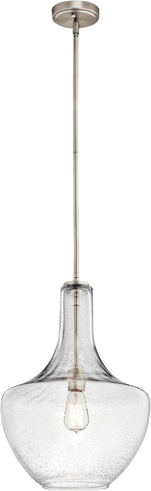 Kichler Everly 19.75" Kitchen Bell Pendant in Brushed Nickel, 1-Light Clear Seeded Glass Pendant Light, (19.75" H x 13.75" W), 42046NICS