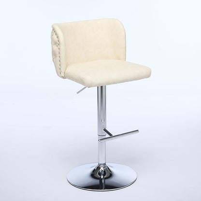 Furniture,Swivel Adjusatble Seat Height with Chrome Base, Modern PU Upholstered Bar Stools with The Whole Back Tufted, for Home Pub and Kitchen Island,Beige, Set of 2