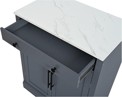 Modern Freestanding Kitchen Pantry Buffet Food Storage and Coffee Station Cabinet with Drawer 2 Adjustable Shelves and 2 Door Shelves Practical(Gray)
