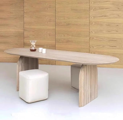 Oval Dining Table, Mid Century Modern Double Pedestal Table Large Dining Table for 4, Solid Wood Kitchen and Dining Room Table, 63" L x 27.6" W x 29.5" H