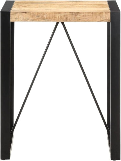 Small Dining Table for Kitchen, 23.6 x 23.6 x 29.5 in Rough Mango Wood Square Top with Powder-Coated Steel Frame, Compact Rustic Dinner Table for Dining Room, Studio or Condo