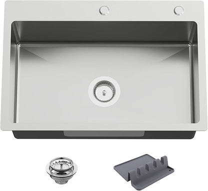 27x18 Inch Kitchen And Bar Sink-Stainless Steel Drop In Kitchen Sink Modern Single Bowl Topmount Bar Sink Come With Silicon Mat,Drain Strainer Set Compatibility With Various Kitchen&Bar Style