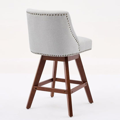 Comfortable Upholstered Swivel Bar Stool with Wooden Legs and Soft Fabric Seat for Kitchen Island or Home Bar Use (Beige + Wood+Fabric + Foam)