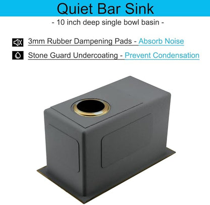 Gold Wet Bar Sink, 10 x 18 Inch Stainless Steel Small Undermount Kitchen Bar Sink 16 Gauge Single Bowl with Grid and Drain Strainer