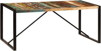 Industrial Dining Table, Multicolored Solid Reclaimed Wood, Powder-Coated Steel Frame, 70.9x35.4x29.5 in, Seats 6, Rustic Kitchen & Dining Room Furniture