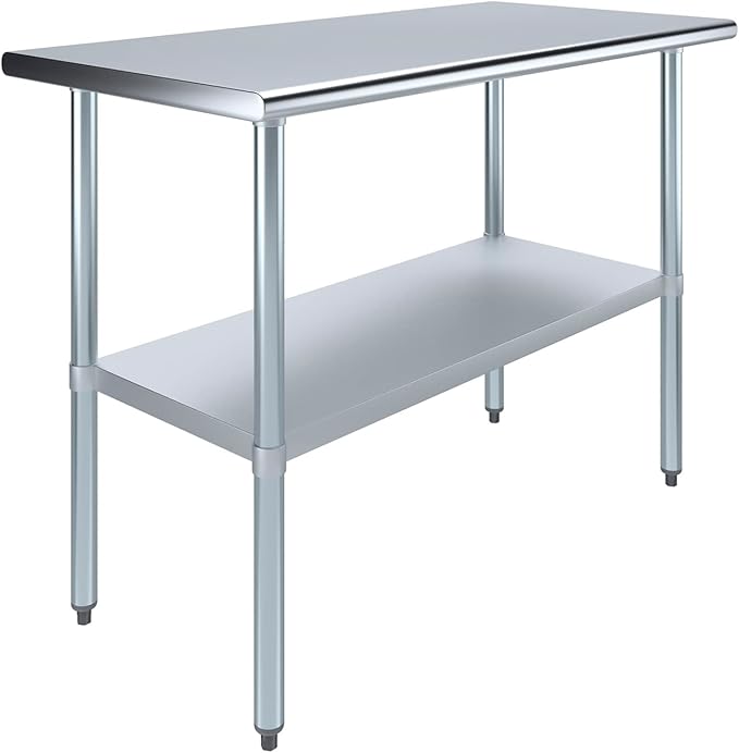 AmGood Stainless Steel Work Table with Undershelf | Kitchen Island Food Prep | Laundry Garage Utility Bench | NSF Certified (48" Long x 24" Deep)