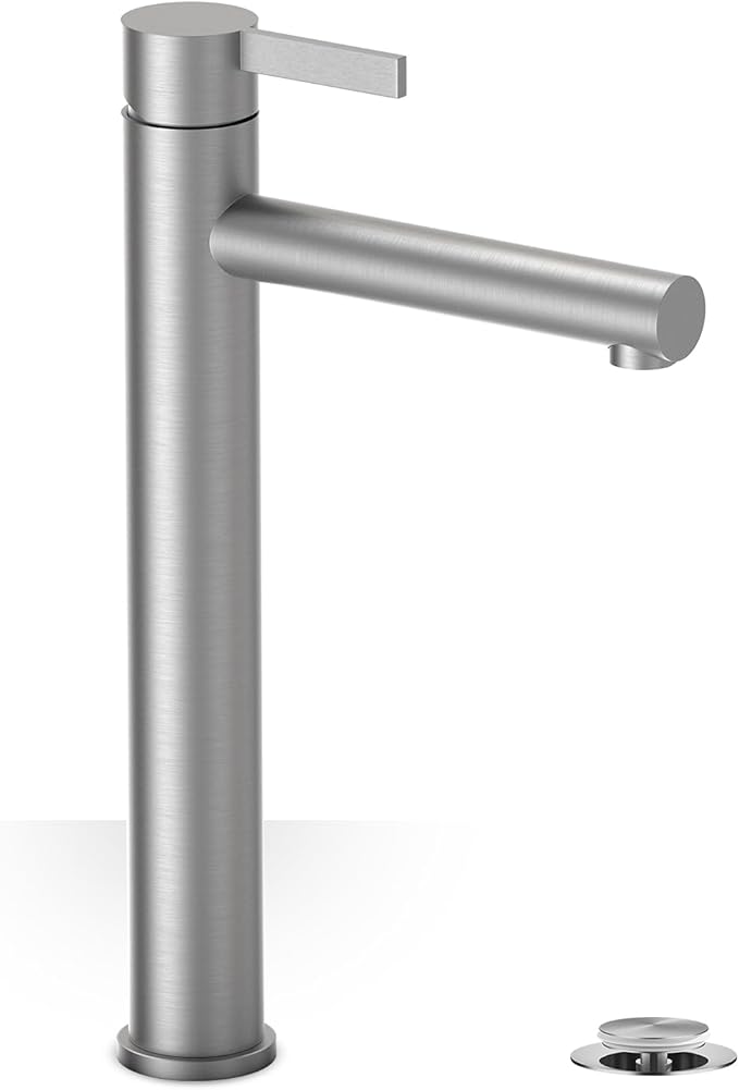 Phiestina Single Hole Tall Brushed Nickel Vessel Bathroom Sink Faucet, One Hole Single Handle Modern Bathroom Faucet, with Pop Up Drain and Water Supply Line,FH01-BN-V