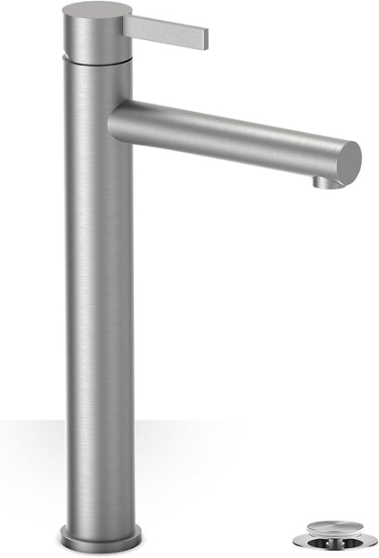 Phiestina Single Hole Tall Brushed Nickel Vessel Bathroom Sink Faucet, One Hole Single Handle Modern Bathroom Faucet, with Pop Up Drain and Water Supply Line,FH01-BN-V