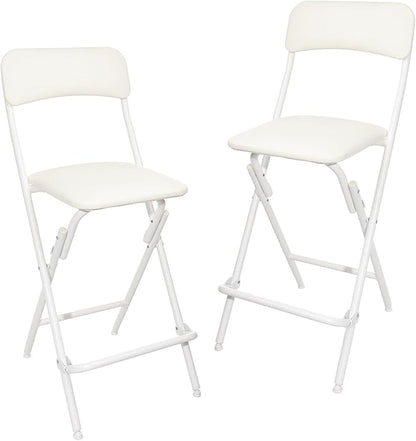 Amazon Basics Folding Bar Stool with Footrest, Portable, Sturdy, Space-Saving Storage, 300lb Capacity, 24" Height, White, Set of 2