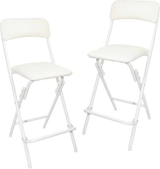 Amazon Basics Folding Bar Stool with Footrest, Portable, Sturdy, Space-Saving Storage, 300lb Capacity, 24" Height, White, Set of 2