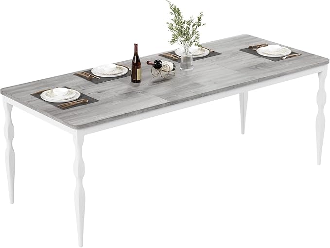 IDEALHOUSE 78 Inch Farmhouse Dining Table for 6-8 People, Rectangular Wood Kitchen Table with Heavy Duty Legs, Kitchen Dining Room Table for Dining Room Kitchen, Wash Grey
