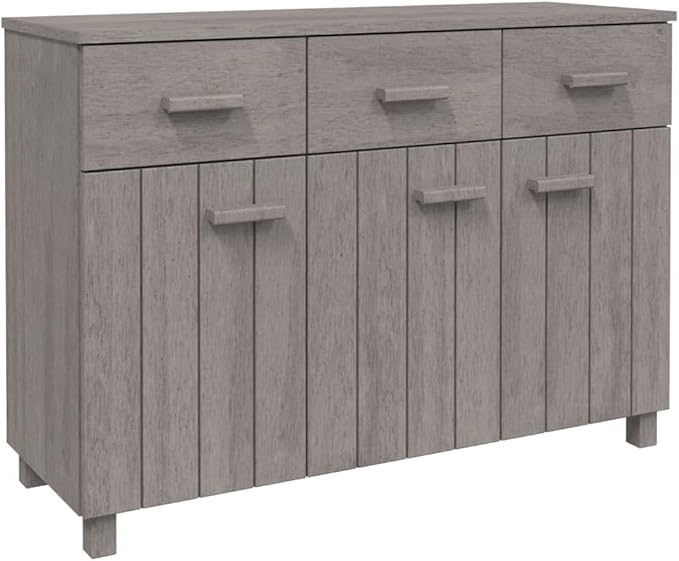 Light Grey Solid Pine Wood Sideboard, 3-Door Buffet Cabinet with Drawers, 44.5" Living Room Storage Furniture, Rectangular Entryway Coffee Station Kitchen Furnitur