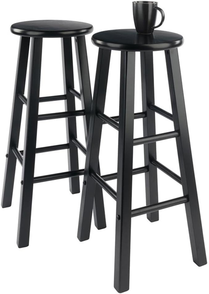 Winsome Element 2-Piece Counter Stool Set, 29" in Black, Classic Backless Bar Chairs for Kitchen & Dining Room Seating, Timeless Essential Furniture for Home, Dorm, Apartments