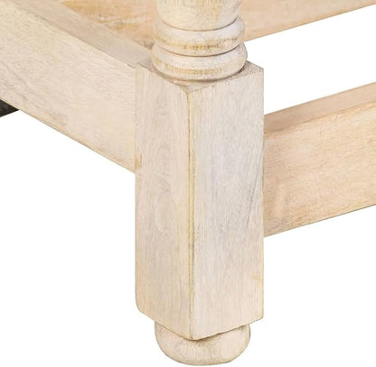 Solid Mango Wood Round Dining Table Beige Indoor Furniture for Small Spaces Kitchen Dining Room