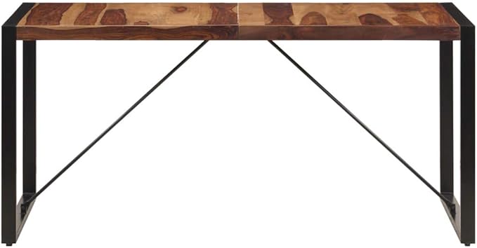 Industrial Dining Table 63 x 31.5 in Solid Acacia Wood Brown Rectangular Kitchen & Dining Room Table for 6 Persons Easy Assembly
