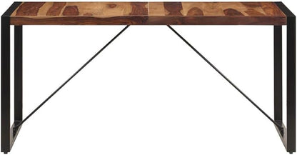 Industrial Solid Acacia Wood Dining Table, 63 Inch Rectangular Kitchen & Dining Room Table, Polished Finish, Seats 6 People, Brown and Black