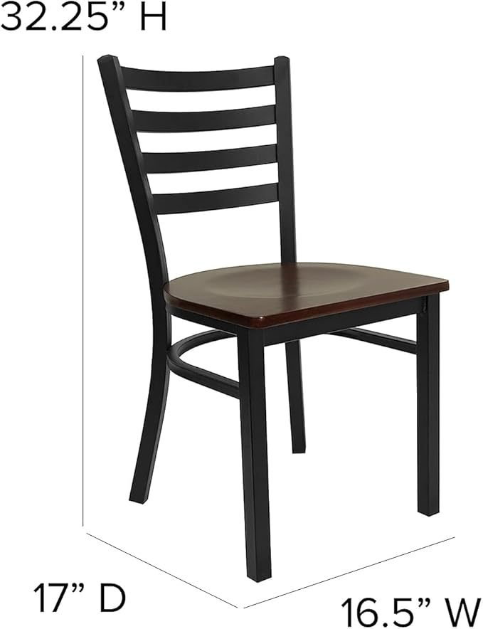 Flash Furniture 2 Pack HERCULES Series Black Ladder Back Metal Restaurant Chair - Mahogany Wood Seat
