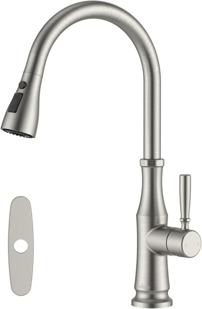APPASO Kitchen Faucets with Pull Down Sprayer 3-Mode, 360° Swivel, 20-Inch Hose, Single Handle High Arc SUS 304 Stainless Steel Brushed Nickel Faucet with Deck Plate for 1-3 Hole Sink