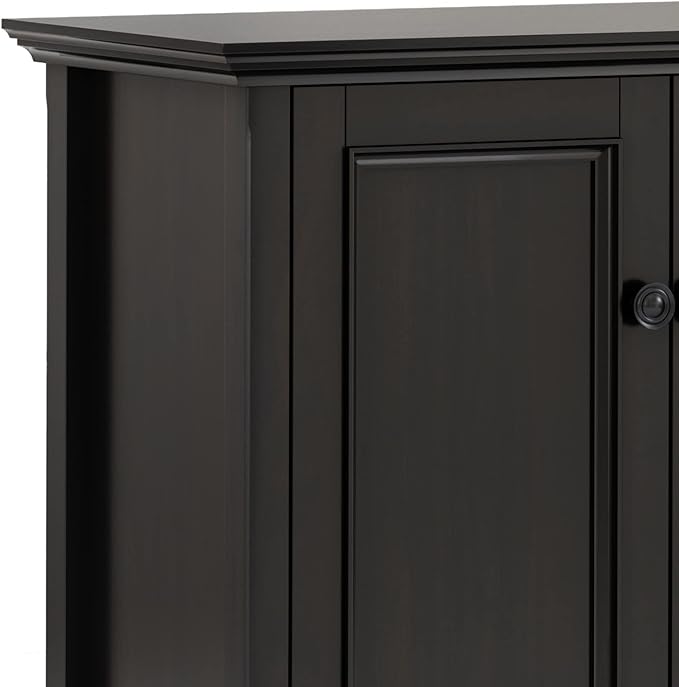 SIMPLIHOME Amherst Storage Cabinet - 66 inch Wide Solid Wood 4-Shelf Sideboard Cabinet in Hickory Brown, Transitional Buffet for Living Room or Dining Room with 4 Doors and Adjustable Shelves