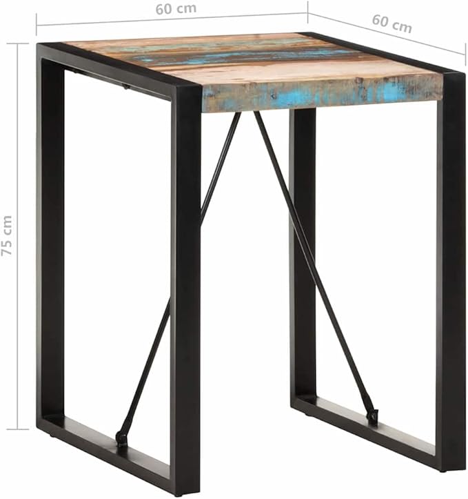 Industrial Dining Table, Square Solid Reclaimed Wood, Weathered Finish, 23.6x23.6x29.5in, Powder-Coated Steel Frame, Kitchen & Dining Room