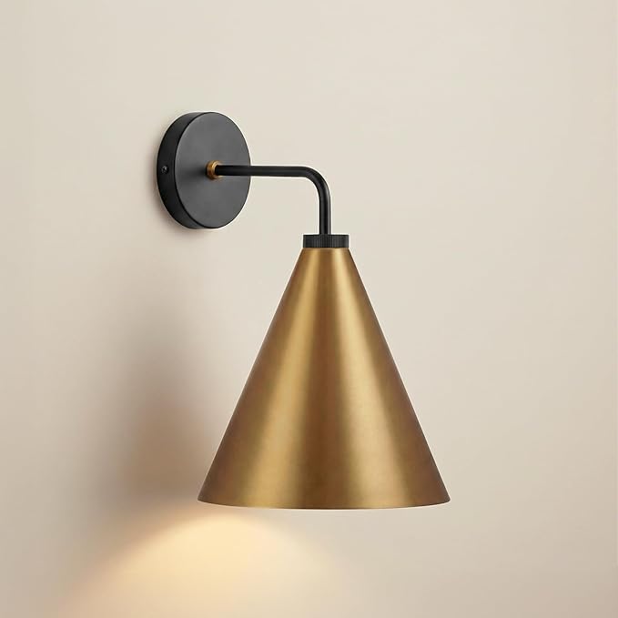 Vintage Modern Metal Conical Wall Sconce - Retro Gold Wall Lamp, Decorative Inspired Cone Black Wall Mount Lighting Fixture for Bedroom, Living Room, Hallway(9.8“L x 9.8" W x 12.5" H Gold)