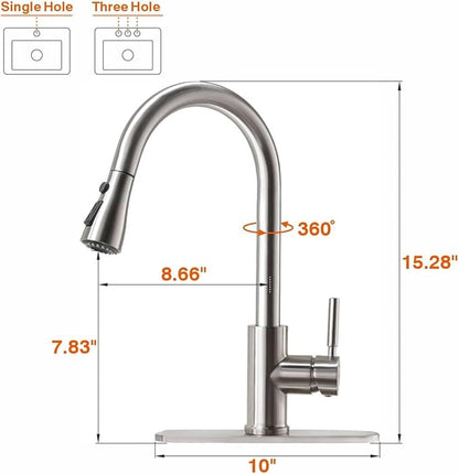 Kitchen Faucet, Kitchen Sink Faucet, Sink Faucet, Pull-Down Kitchen Faucets, Free Water Filter Included, Brushed Nickel, RULIA PB1020
