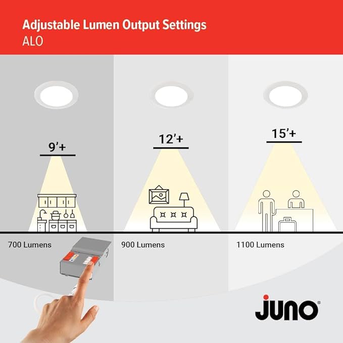 Juno LED Recessed Lights 4 Inch Round Baffle Wafer Downlight, 5-in-1 Switchable White Color Temperature, Adjustable Brightness, 120 Volts, 4-Inch Flat Trim, 6 Pack, Matte White