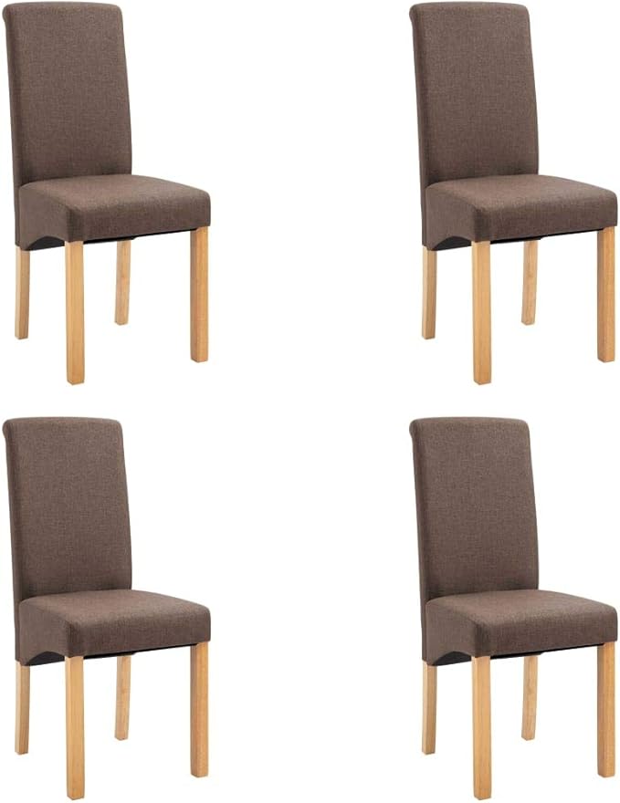 Modern Farmhouse Dining Chairs Set of 4 Brown Fabric Upholstered Wooden Frame Kitchen and Living Room Furniture with Ergonomic Design
