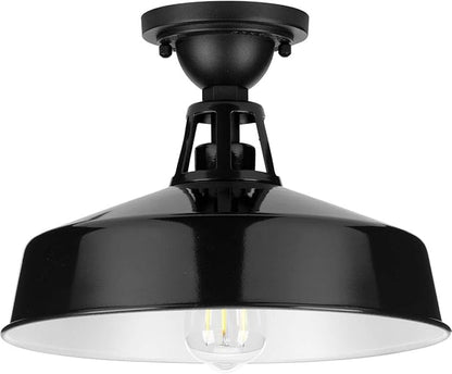 Progress Lighting Cedar Springs Collection 1-Light Farmhouse Outdoor Semi-Flush Mount Light Gloss Black, 9.50x13.25x13.25