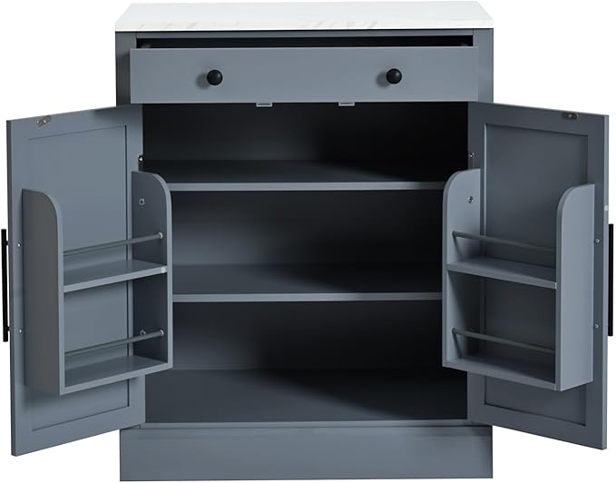 Modern Freestanding Kitchen Pantry Buffet Food Storage and Coffee Station Cabinet with Drawer 2 Adjustable Shelves and 2 Door Shelves Practical(Gray)