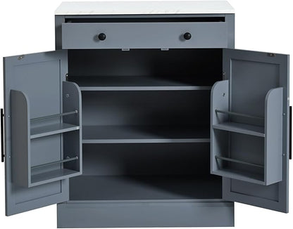 Modern Freestanding Kitchen Pantry Buffet Food Storage and Coffee Station Cabinet with Drawer 2 Adjustable Shelves and 2 Door Shelves Practical(Gray)