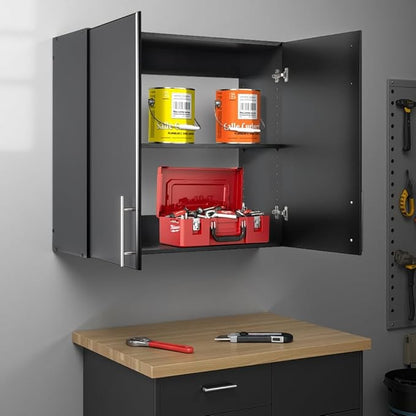 Prepac Elite 32" Wall Cabinet, Black Storage Cabinet with 1 Adjustable Shelf for Kitchen, Bathroom, 12" D x 32" W x 30" H, BEW-3230