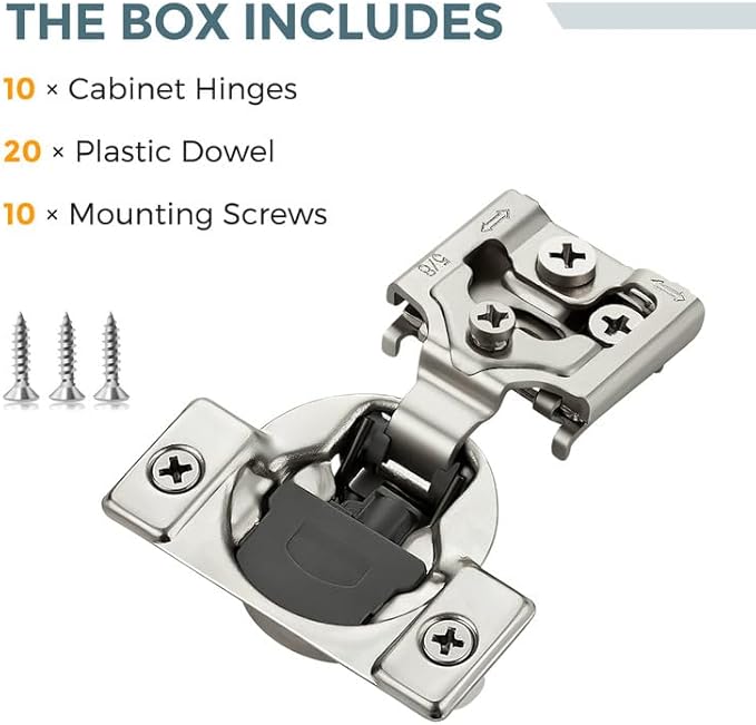 HOME EDIT 10 Pack 5 Pairs 5/8 inch Overlay Soft Close Cabinet Hinges for Kitchen, Stainless Steel Three-Way Adjustable, Concealed Self-Closing Door Hinges