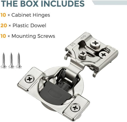 HOME EDIT 10 Pack 5 Pairs 5/8 inch Overlay Soft Close Cabinet Hinges for Kitchen, Stainless Steel Three-Way Adjustable, Concealed Self-Closing Door Hinges