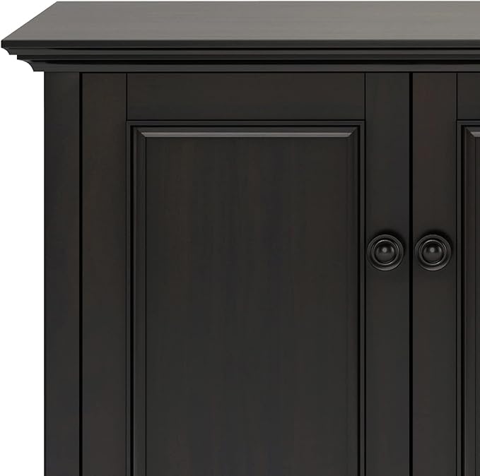 SIMPLIHOME Amherst Storage Cabinet - 66 inch Wide Solid Wood 4-Shelf Sideboard Cabinet in Hickory Brown, Transitional Buffet for Living Room or Dining Room with 4 Doors and Adjustable Shelves