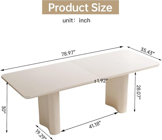 Miuuod 79" Cream White Dining Table for 4-8 People Large Rectangular Kitchen Table Modern Farmhouse Wood Dining Room Table for Living Room Home Office Workspace Easy Assembly
