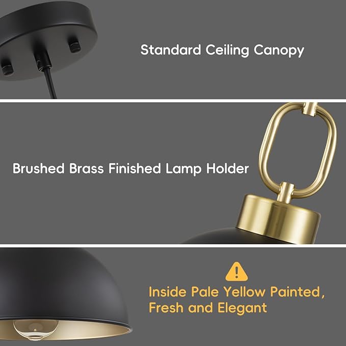 12.2 Inch Matte Black Pendant Lights Kitchen Island, Farmhose Kitchen Island Lighting, Adjustable Height Modern Dome Pendant Light Fixture for Dining Living Room Bar 2 Pack