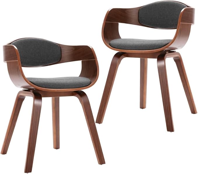 Scandinavian Dining Chair Set of 2, Gray Fabric Seat & Bentwood Frame, 18.2" Legs, 15.4" Seat Depth, 242.5 lb Capacity, Modern Accent Chairs for Dining Room, Kitchen, Living Room