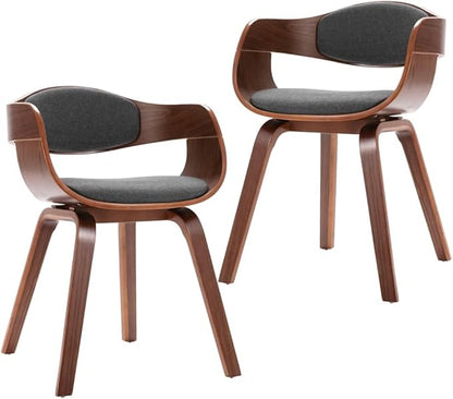 Scandinavian Dining Chair Set of 2, Gray Fabric Seat & Bentwood Frame, 18.2" Legs, 15.4" Seat Depth, 242.5 lb Capacity, Modern Accent Chairs for Dining Room, Kitchen, Living Room